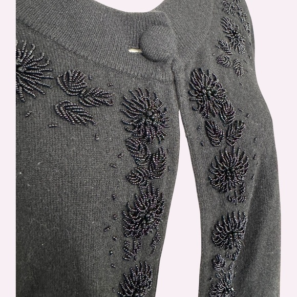 Talbots Black Beaded Wool and Angora Cardigan Size M - Picture 3 of 5